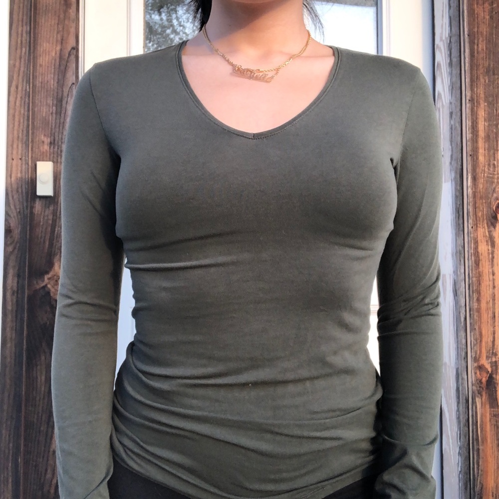 Primark Olive Green Long Sleeve V-Neck
